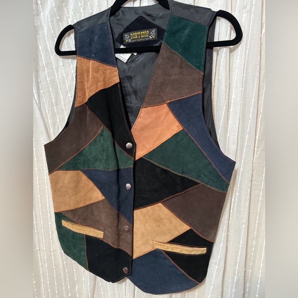 Patchwork Suede Vest With Snap Button Closure - image 3